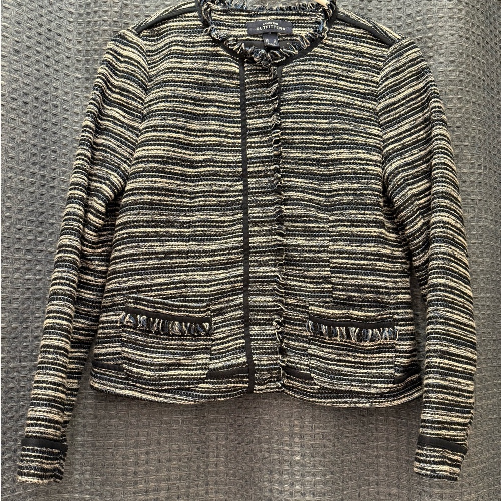 Lands' End Textured Black and Cream Blazer